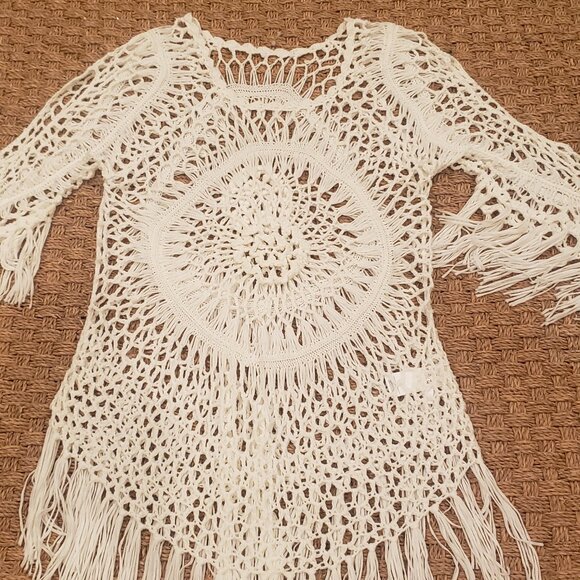 CUPSHE Womens Cover Up White Crochet Hollow Out Tassel Swimsuit Cover Up - Picture 4 of 8